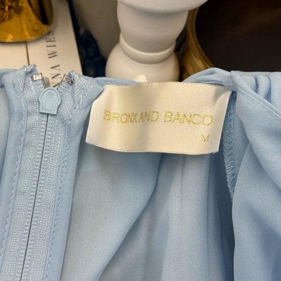 🆕 BRONX & BANCO 🧿 NWOT Geisha Feather-Trim Maxi Dress, Powder Blue - Sz M US 6 - Picture 15 of 16